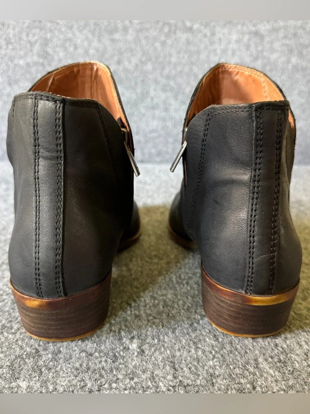 Lucky Brand Brenon Leather Ankle Boots Black Double Zip Booties 9M